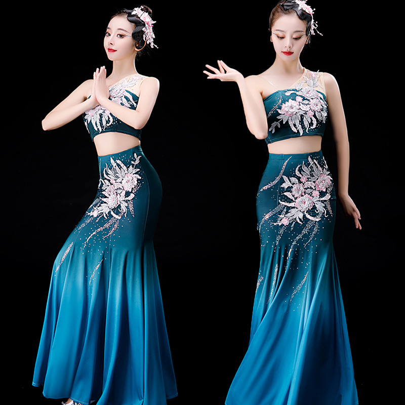 傣族裙子女西双版纳傣族舞舞蹈演出服鱼尾裙修身包臀裙子表演服女