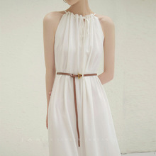 白色无袖挂脖吊带连衣裙新款女夏季质感感设计感小众长裙批发