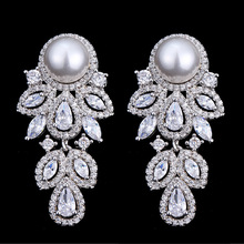 ebay欧美热卖时尚气质珍珠花朵锆石耳钉女唯美百搭瑞丽款厂家直销