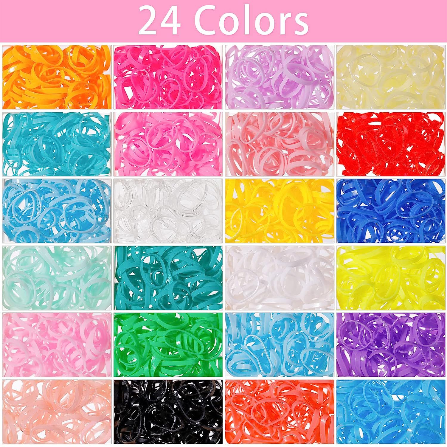 Amazon Hot 24 Grid Boxed Color Children's Disposable Rubber Band Candy Color Hair Band Headband Hair Ring Hair Accessories