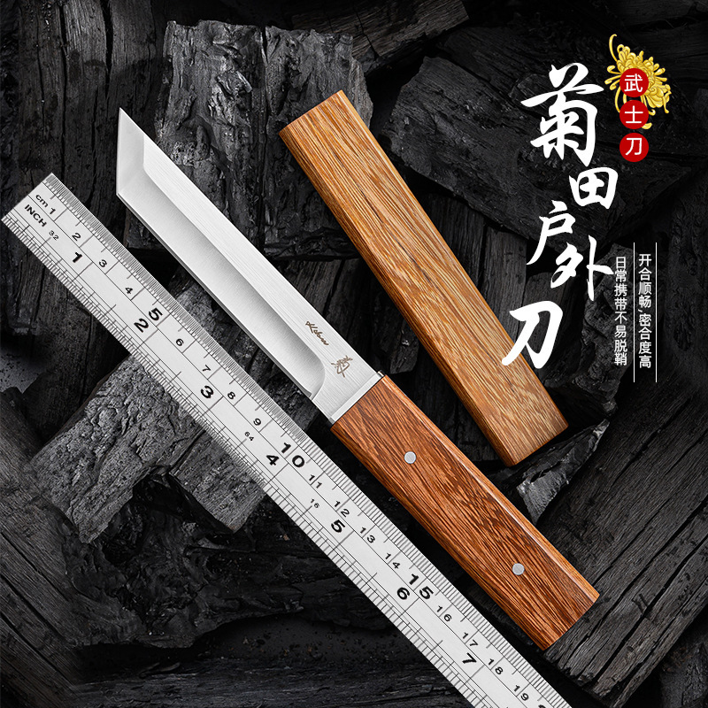 新品热卖亚马逊菊田镇尺d2钢材好硬度锋利户外野营求生军刀战术刀