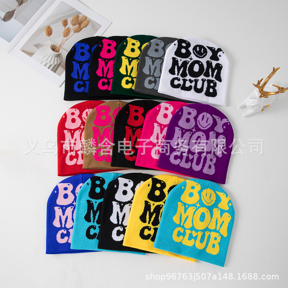 欧美秋冬季爆款BOY MOM CLUB字母帽提花帽针织帽休闲时尚保暖帽子