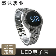 欧美时尚圆形双排钻白灯显示led手表 潮流运动触摸男女LED电子手
