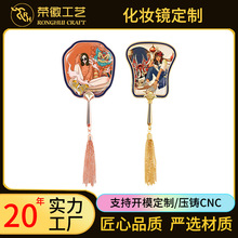 定制中国风PU图案化妆镜便携镜子 学生网红卡通手柄镜可爱随身镜