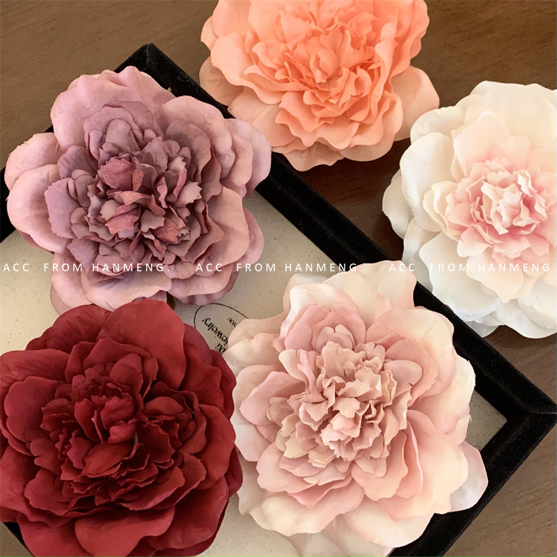 Seaside Sunset Photography Hair Ornaments Beautiful Red Flower Barrettes Side Clip Bang Clip Head Flower Hairpin Headdress for Women