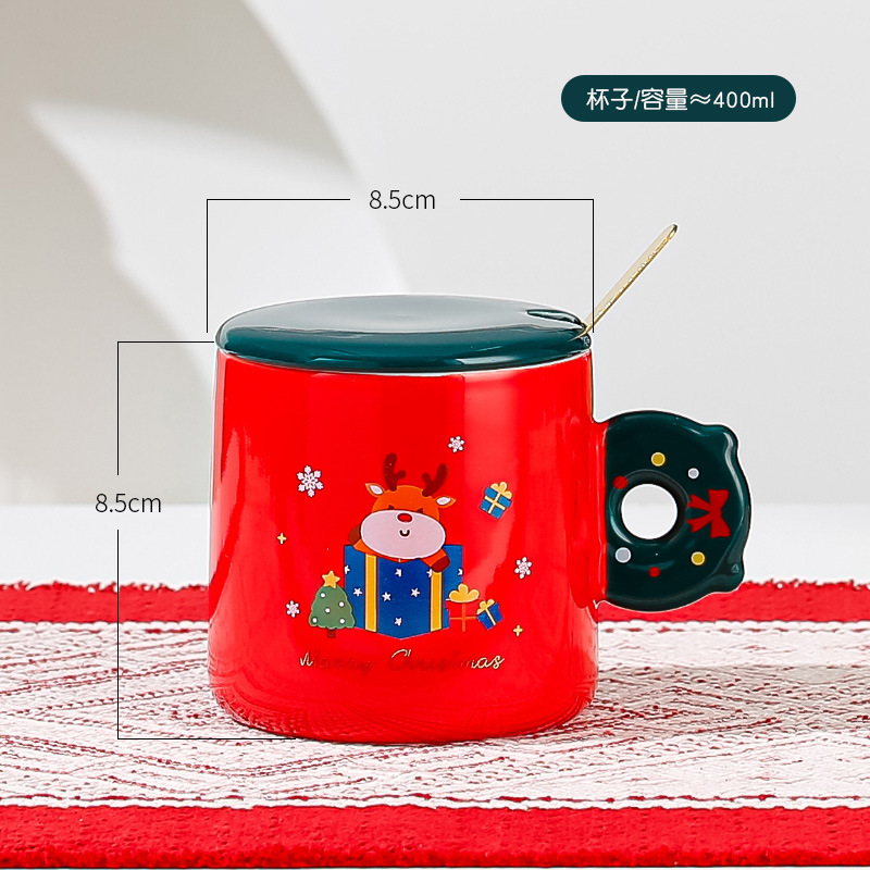 New Cute Christmas Gift Cup Mug Contrast Color Ceramic Cup with Lid Couple's Cups Office Coffee Cup