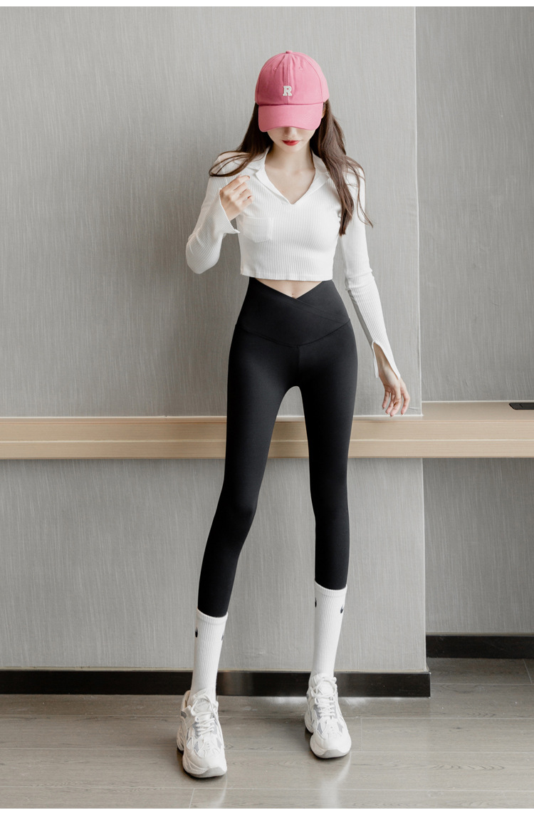 鲨鱼皮打底裤女外穿春秋薄款紧身收腹提臀瘦腿交叉腰瑜伽芭比裤子