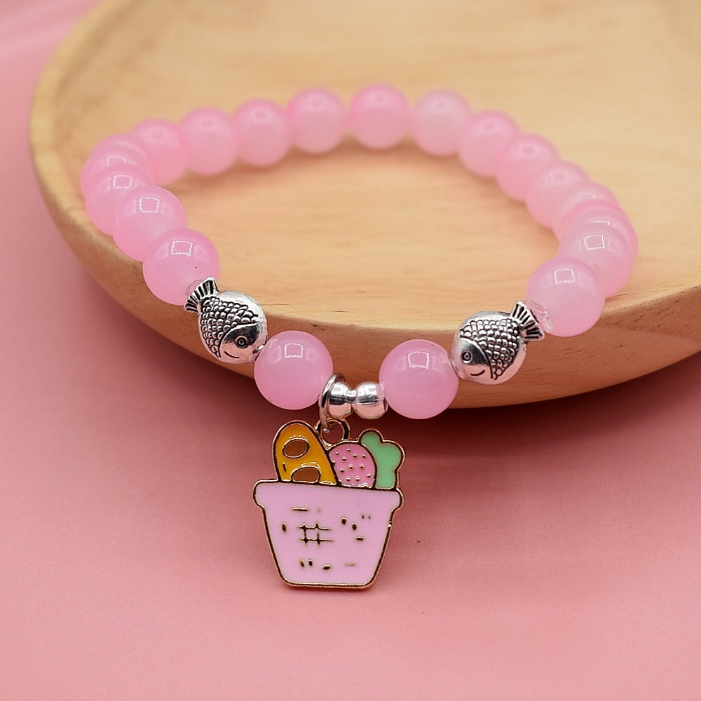 批发日韩粉色玻璃手串卡通系列盆栽兔子麋鹿美人鱼可爱女学生手镯