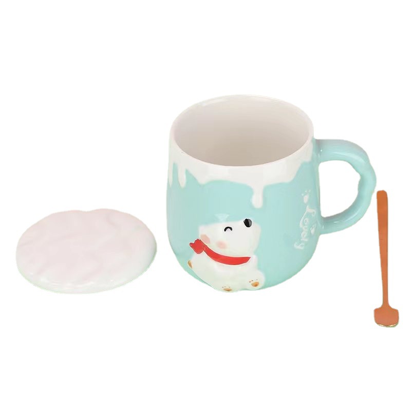 Cute Ceramic High-Looking Cute Polar Bear Cream Coffee Cup Cartoon Household Stainless Steel Spoon Student Water Cup