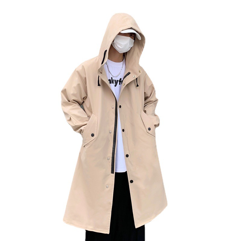 2023 Autumn and Winter New Windbreaker Men's Mid-Length Korean Style Trendy Loose Casual Coat Trendy Brand Handsome Hooded Coat