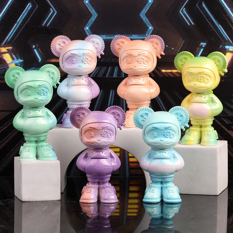 庞克熊盲盒公仔批发卡通炫酷小熊桌面家居装饰品潮玩公仔摆件树脂