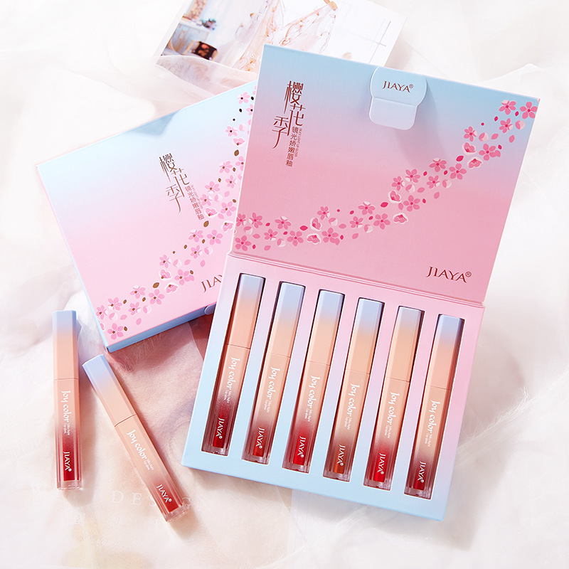 Jiaya Gradient Mirror Lip Lacquer Sets of Boxes Easy to Color No Stain on Cup China-Made Makeup Six Gift Boxes Lipstick for Students