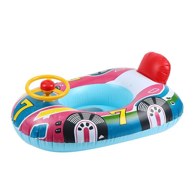 Cross-Border Hot Selling Swimming Ring 1-3 Years Old Cartoon Cute Inflatable Swimming Pool Swim Ring Car Boat Swim Ring with Horn Steering Wheel