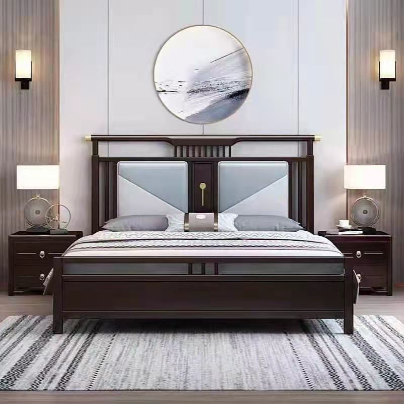 新中式实木床1.8m双人大床1.5m现代简约中国风主卧高箱储物婚床