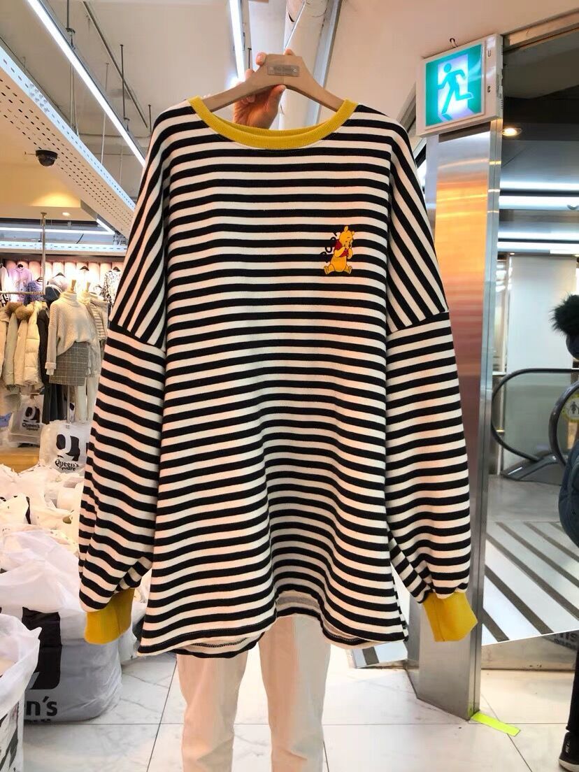 韩国东大门2021春季薄款休闲撞色条纹卫衣女宽松韩版潮ins上衣服