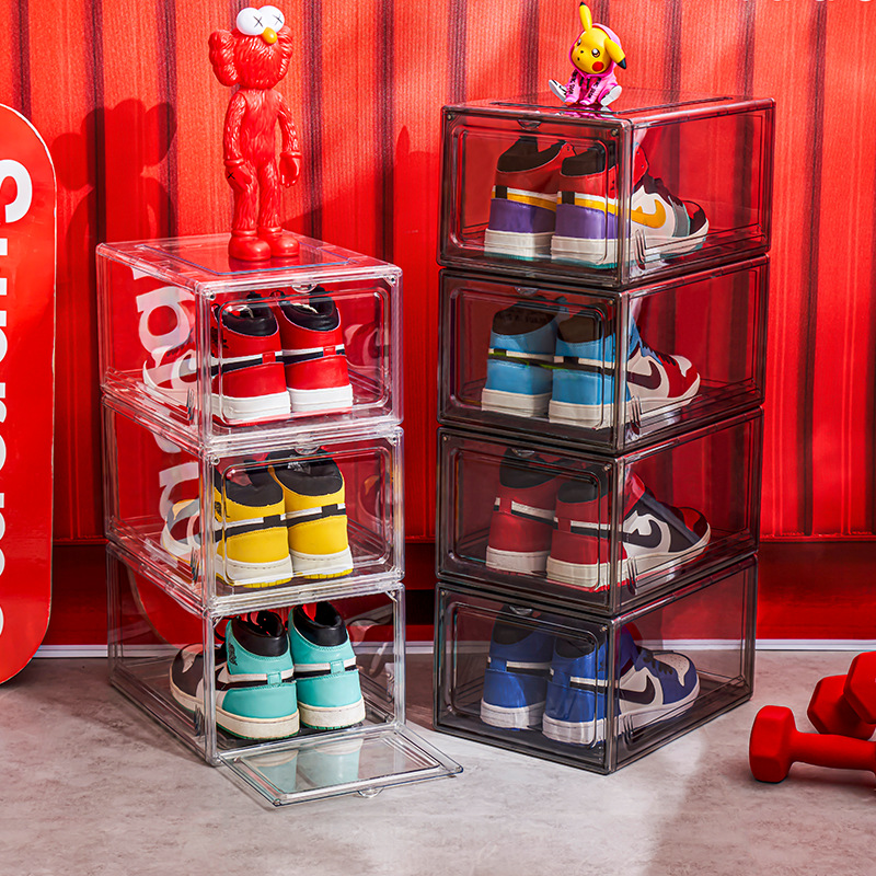 Transparent Shoe Box Magnetic Air Jordan Sneakers Storage Box Sneakers Display Cabinet Dustproof Moisture-Proof Shoe Cabinet Factory Wholesale