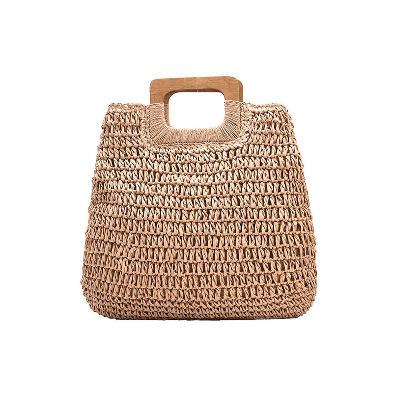 2023 New Straw Women's Bag Japan and South Korea Internet Hot Magazine Style Wooden Handle Handbag Large Capacity Vacation Beach Lightweight