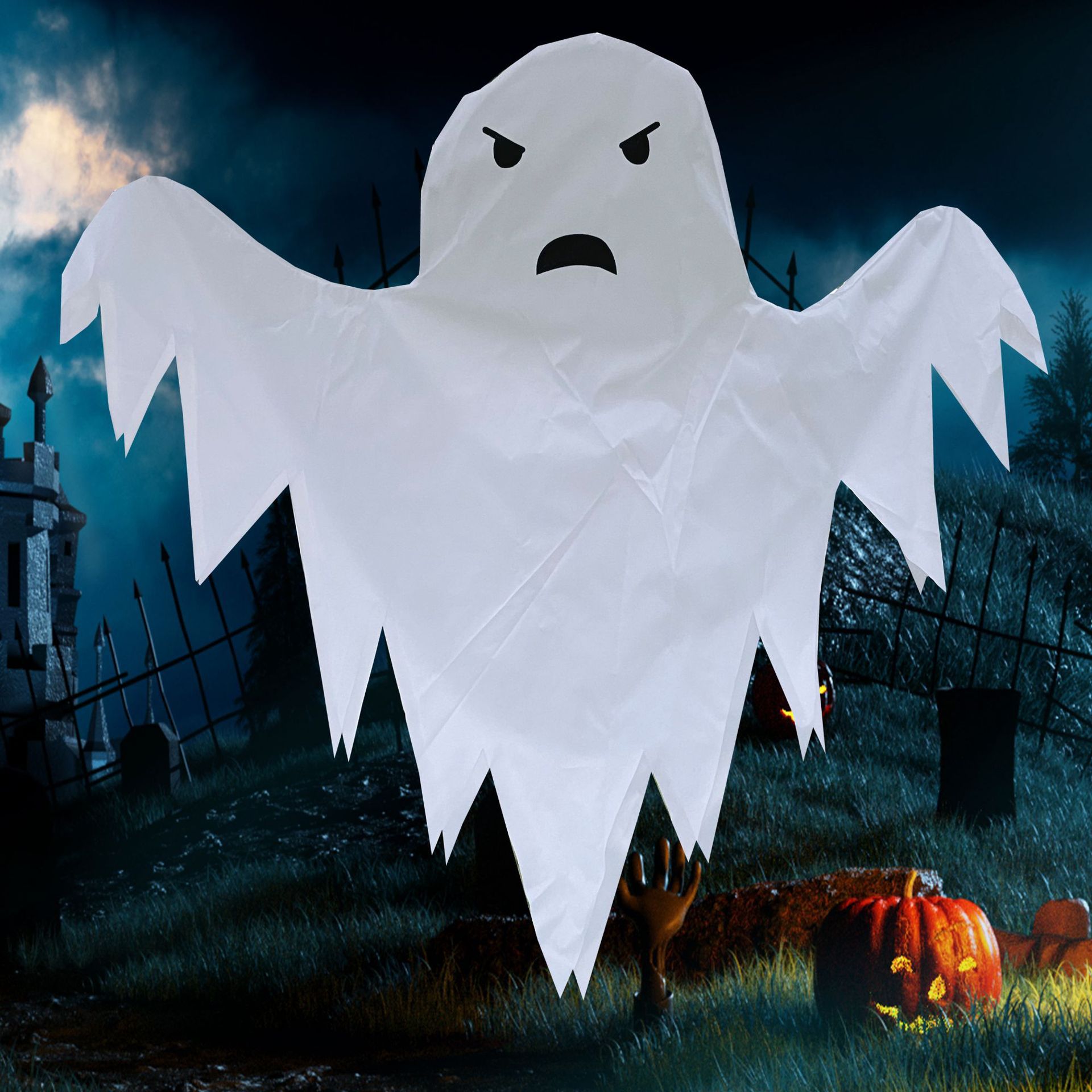 万圣节装饰品挂件白色幽灵布挂件恐怖幽灵风筒挂件节日装饰品挂件