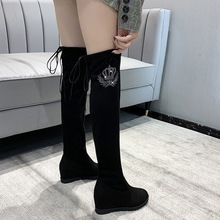 高筒过膝靴女绒面长靴子显瘦弹力靴2025秋冬新款内增高长筒瘦瘦靴