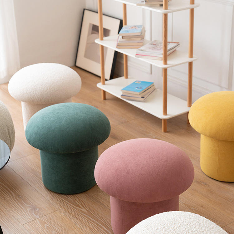 北欧布艺家用换鞋凳时尚设计师圆凳可爱免洗布换鞋凳小脚墩化妆凳