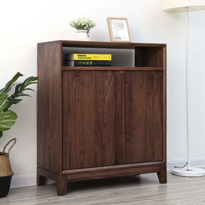 北欧黑胡桃实木鞋柜 门厅柜家用实木收纳柜 简约实用储藏柜玄关