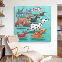 抽象动物肌理潮流卡通波普可爱小狗客厅玄关装饰画儿童房卧室挂画