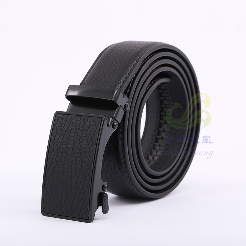 Men‘s Automatic Buckle Belt Business Casual Belt Men‘s Pattern Fashion Double Bag Buckle Black Automatic Buckle Belt