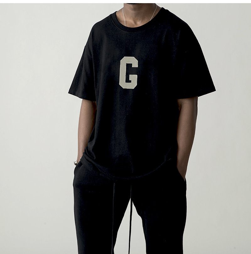 fog fear of god第七季主线g字母短袖植绒男女情侣美式宽松t恤夏