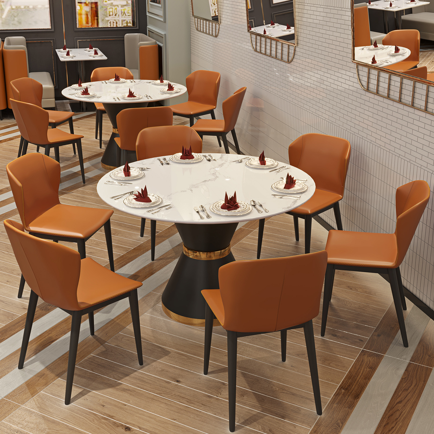 饭店桌椅组合 餐厅茶餐厅快餐店食堂咖啡厅卡座靠墙 软包铁脚椅子