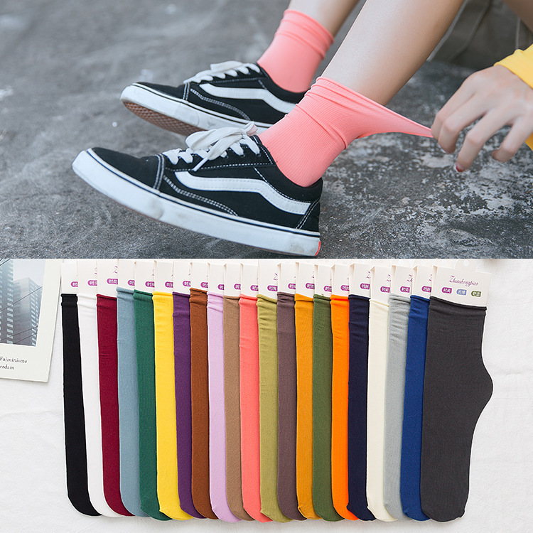 Summer Solid Color Velvet Women's Thin Stockings Japanese Style Loose Socks Mid-Calf Ice Socks Curling Socks Wholesale