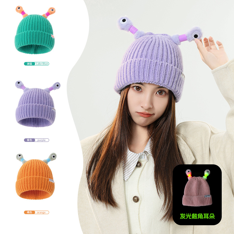 Autumn and Winter Parent-Child Children Woolen Cap Cute Cartoon Funny Luminous Tentacles Warm Knitted Hat Woolen Cap