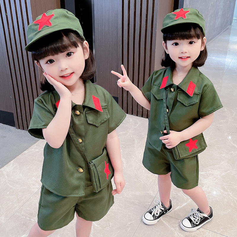 2023女童中小童夏季批发学校六一儿童节四件套演出服红军小小套装