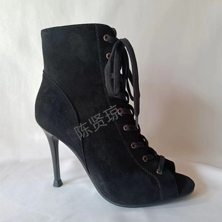 定 高帮爵士舞蹈鞋女凉鞋高跟凉靴室内现代钢管舞鞋系带拉丁舞鞋