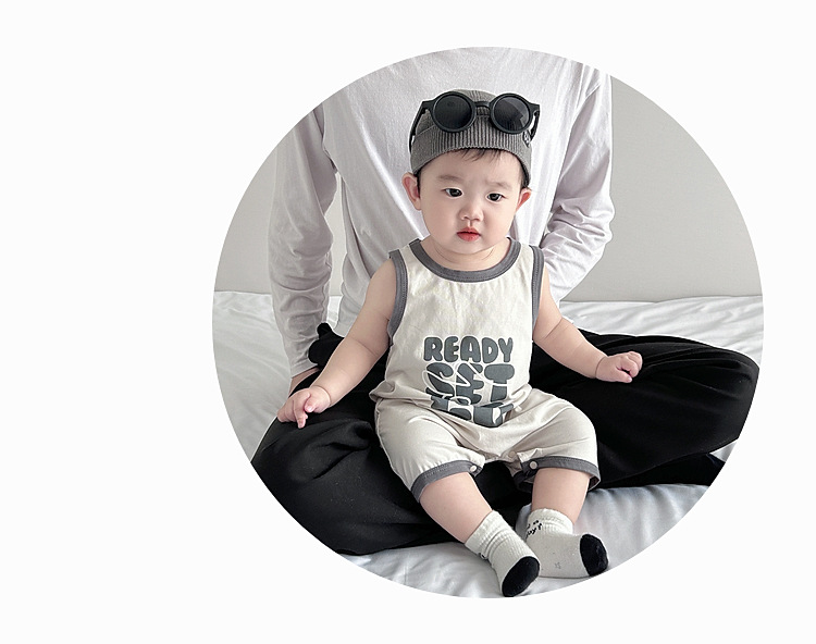婴幼儿夏季薄款连体衣韩版男宝宝无袖背心字母凉快哈衣新生儿爬服详情13