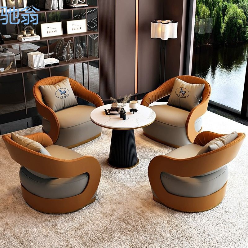 tbd北欧轻奢皮艺沙发高挡酒店会所贵宾接待沙发商务休闲洽谈桌椅