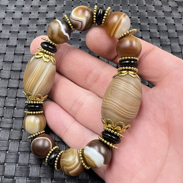 玉石手链缠丝玛瑙圆珠手链磨砂玛瑙路路通手链文玩复古手链手串