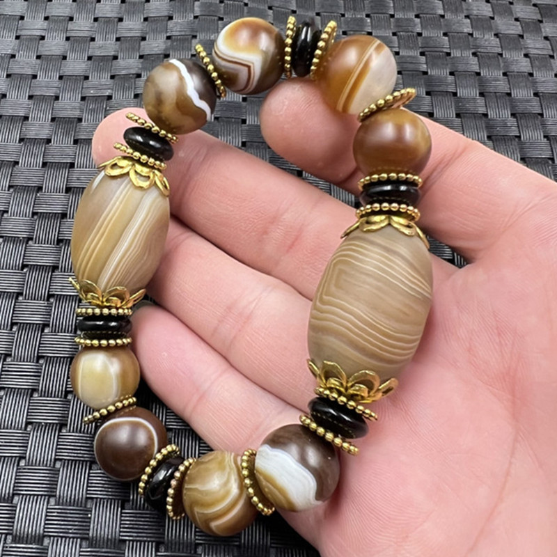 玉石手链缠丝玛瑙圆珠手链磨砂玛瑙路路通手链文玩复古手链手串