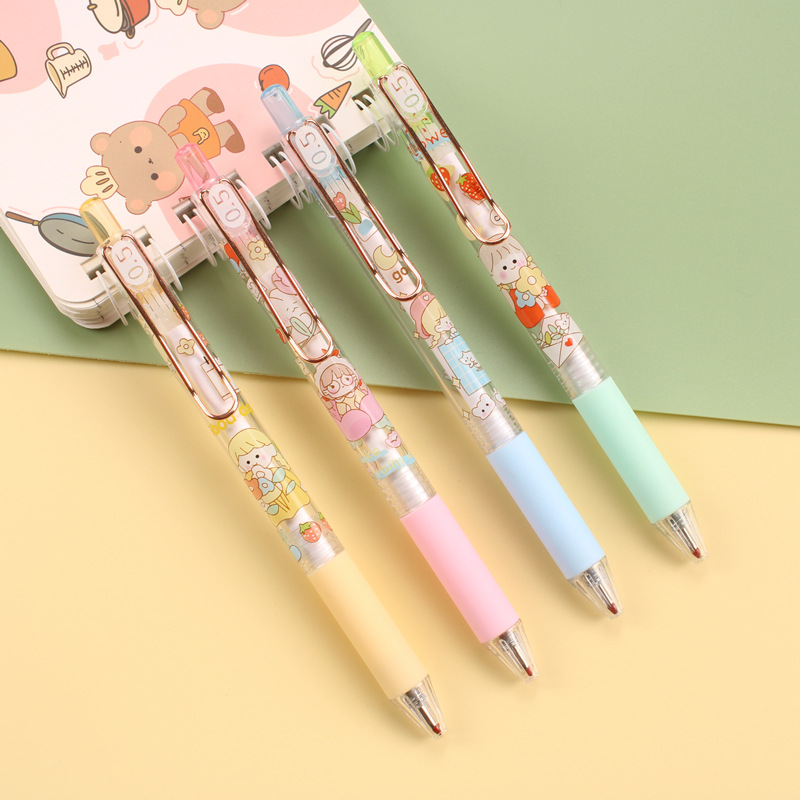 可爱女孩玫瑰金按动笔小清新好看的笔高颜值小学初中高中水笔批发