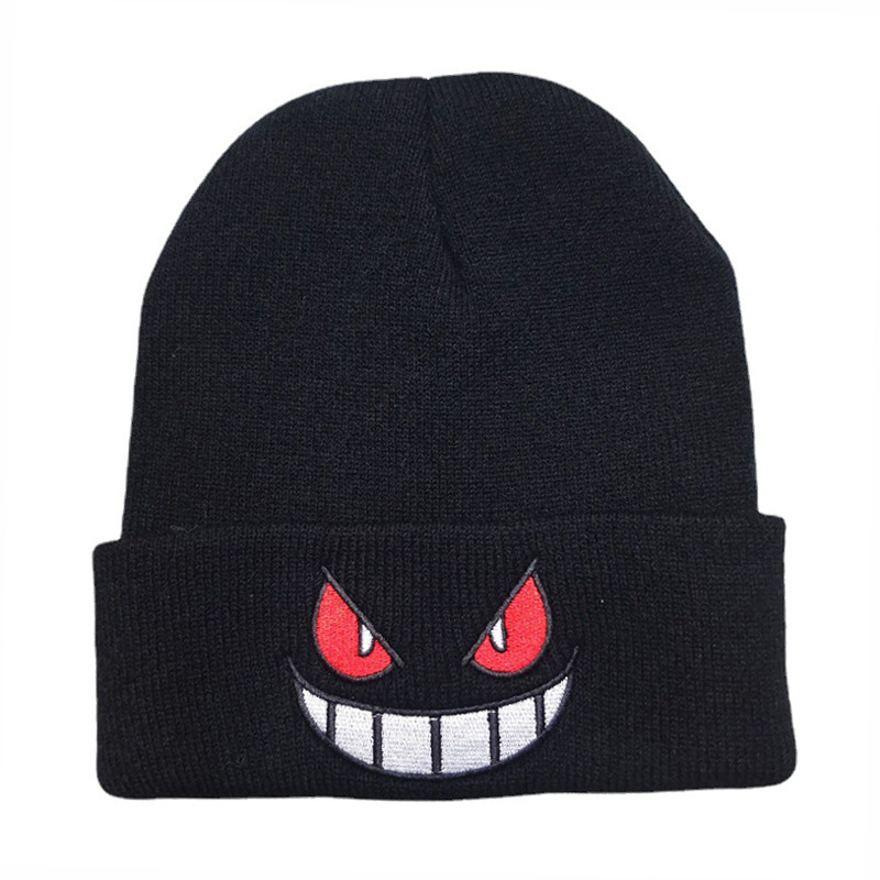 Cross-Border Mouth Eye Embroidery Knitted Hat European and American Cartoon Personality Expression Wool Sleeve Cap Men and Women Warm Hat