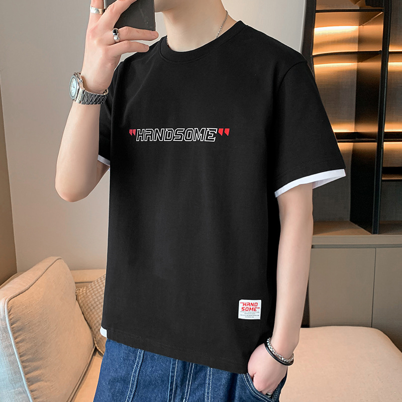 Half Sleeve T-shirt Boys 2024 Summer round Neck plus Size T-shirt Sweat-Absorbent Half Sleeve Fashion Brand Cotton Men's T-shirt Short Sleeve