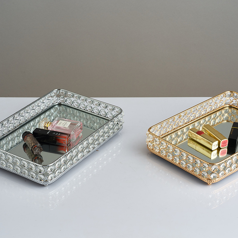 New Cosmetic Storage Tray Home Decoration Crystal Tray Rectangular Mirror Storage Tray Jewelry Box