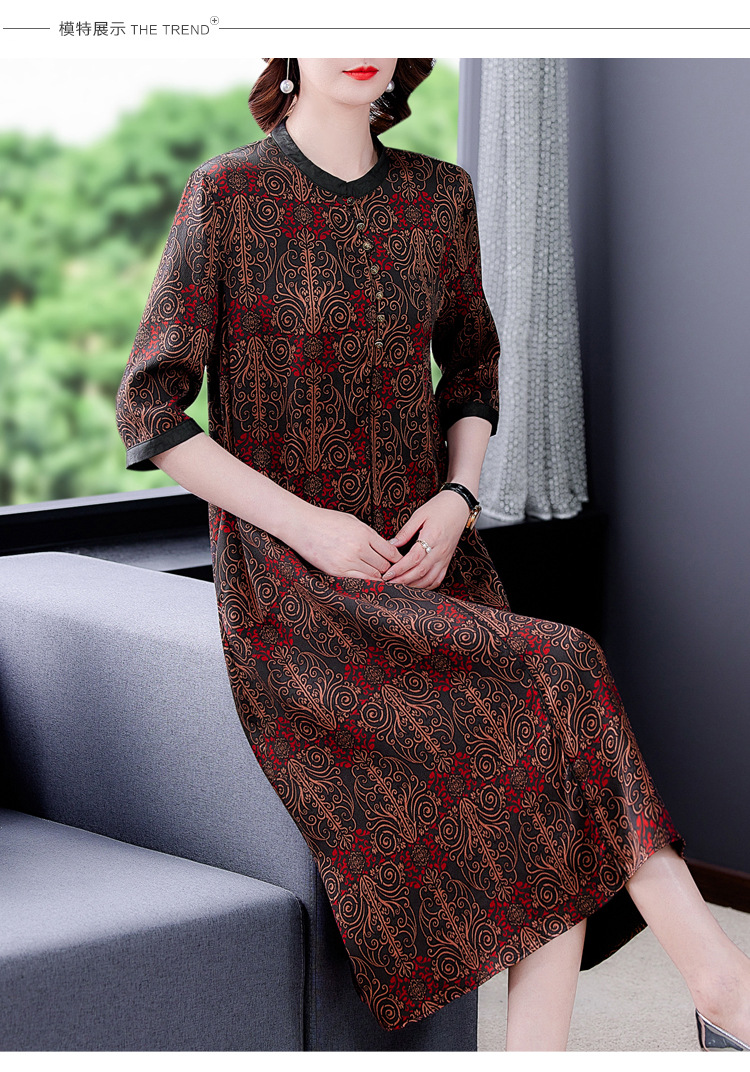香云纱真丝连衣裙女高端2021年夏季新款大牌桑蚕丝中老年妈妈裙子