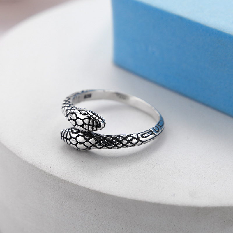 跨境爆款s925银双头蛇开口戒指女简约冷淡不掉色蛇戒饰男新品批发
