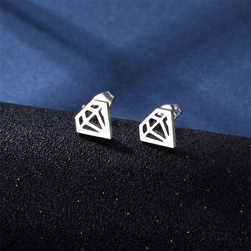 European and American Street Trends Hip Hop Necklace Diamond Mark Shape Glossy Pendant Earings Set Stainless Steel Glossy Pendant