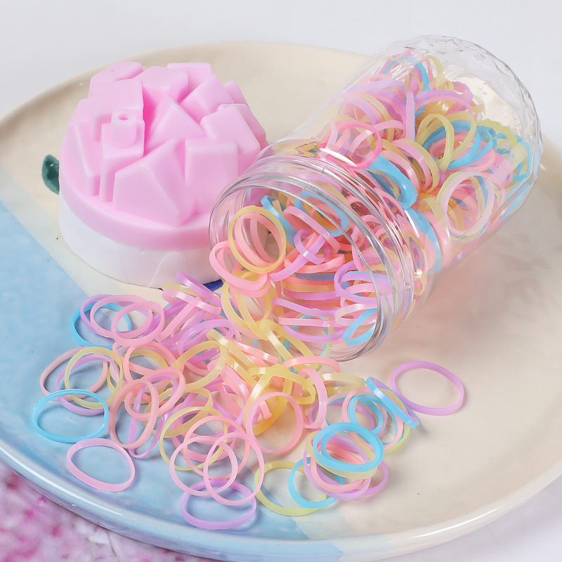 Korean Style High Elastic Children's Disposable Hair Band Hair Ring Canned Girl's Strong Pull Continuous Color Rubber Band