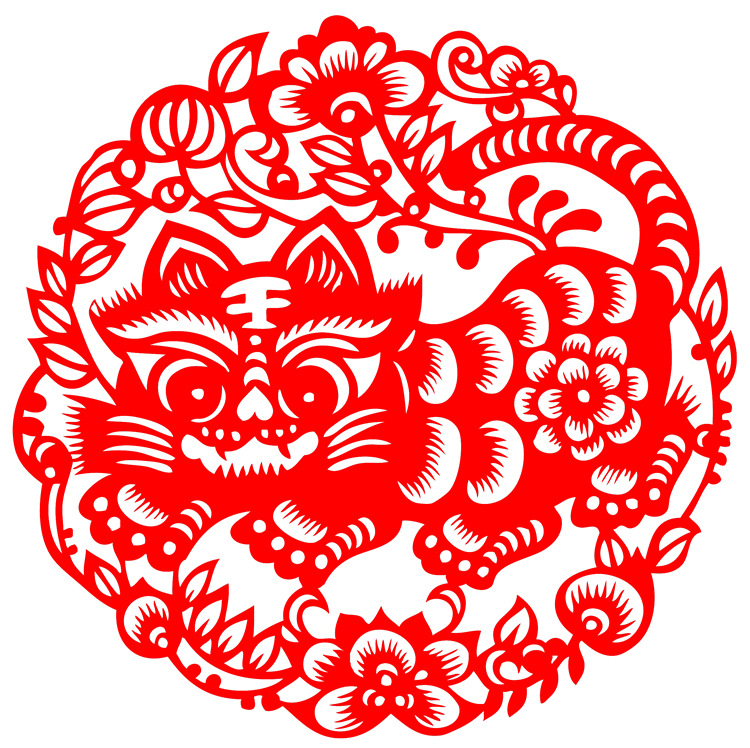 fp03老虎剪纸窗花中国特色手工艺品剪纸画装饰画玻璃贴生肖虎动物