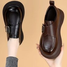 英伦风小皮鞋女2025春季新款复古时尚女单鞋厚底增高百搭乐福鞋女