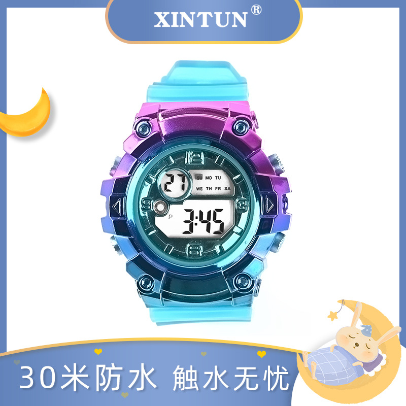 Yongqing Colorful Electroplated Large Dial Watch Multi-Function Luminous Waterproof Shockproof Led Student Electronic Watch Wholesale
