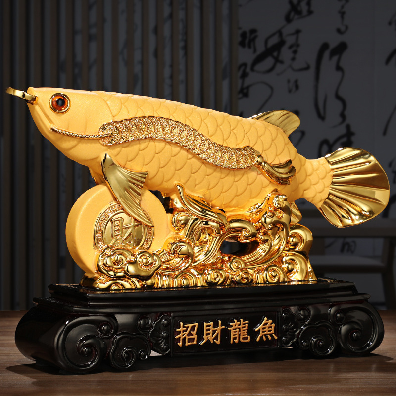 招财金龙鱼摆件聚财电镀金创意树脂工艺品办公室店铺开业批发礼品