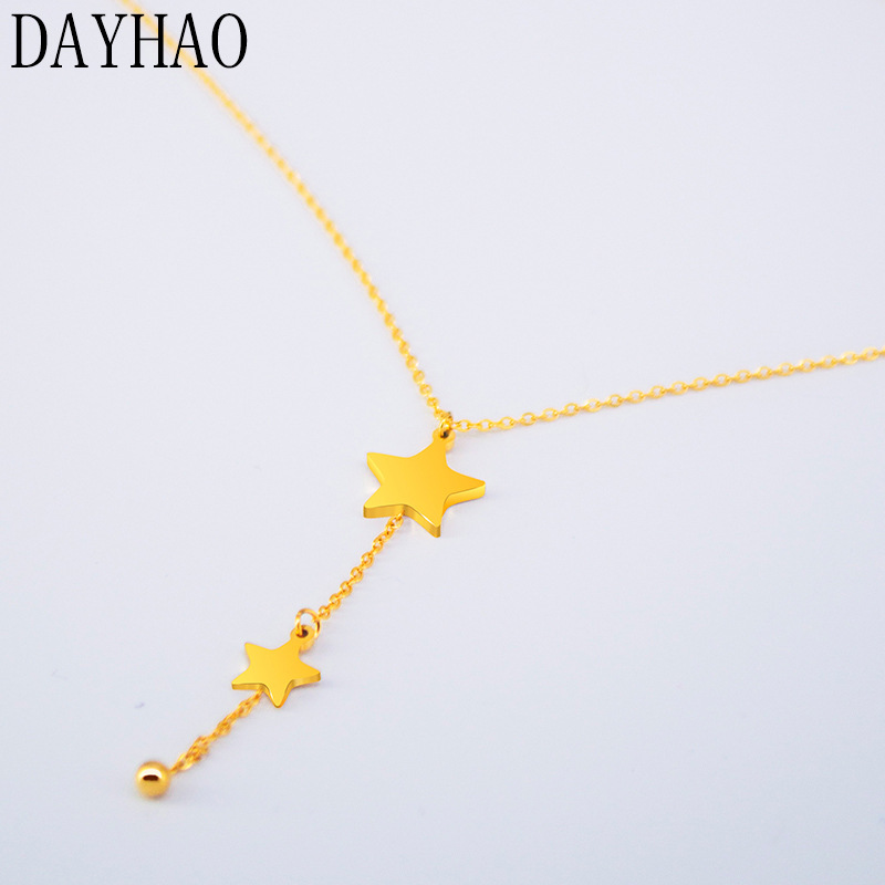dayhao日韩网红时尚小清新星星吊坠不锈钢电镀18k金色锁骨项链女